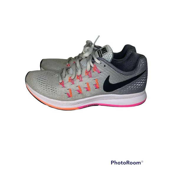 Nike Womens Air Zoom Pegasus 33 831356-006 Gray Running Shoes Lace Up Size 7.5 - Picture 2 of 8